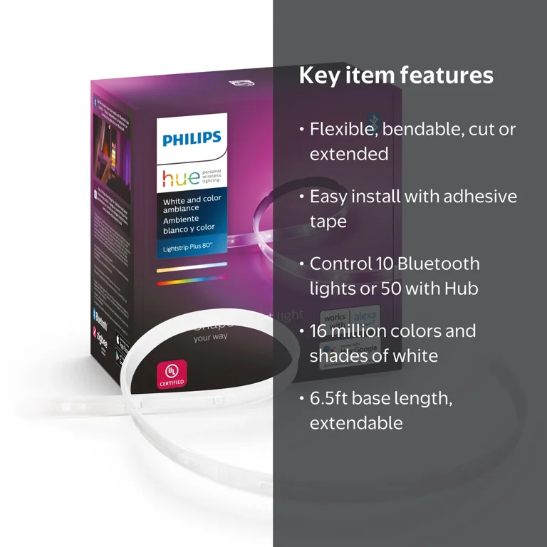 Philips Hue White and Color Ambiance Light Strip Plus, 6.5ft