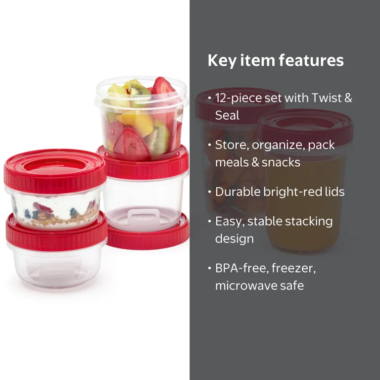 Rubbermaid Takealongs 12 Piece Food Storage Set, Red, Microwave