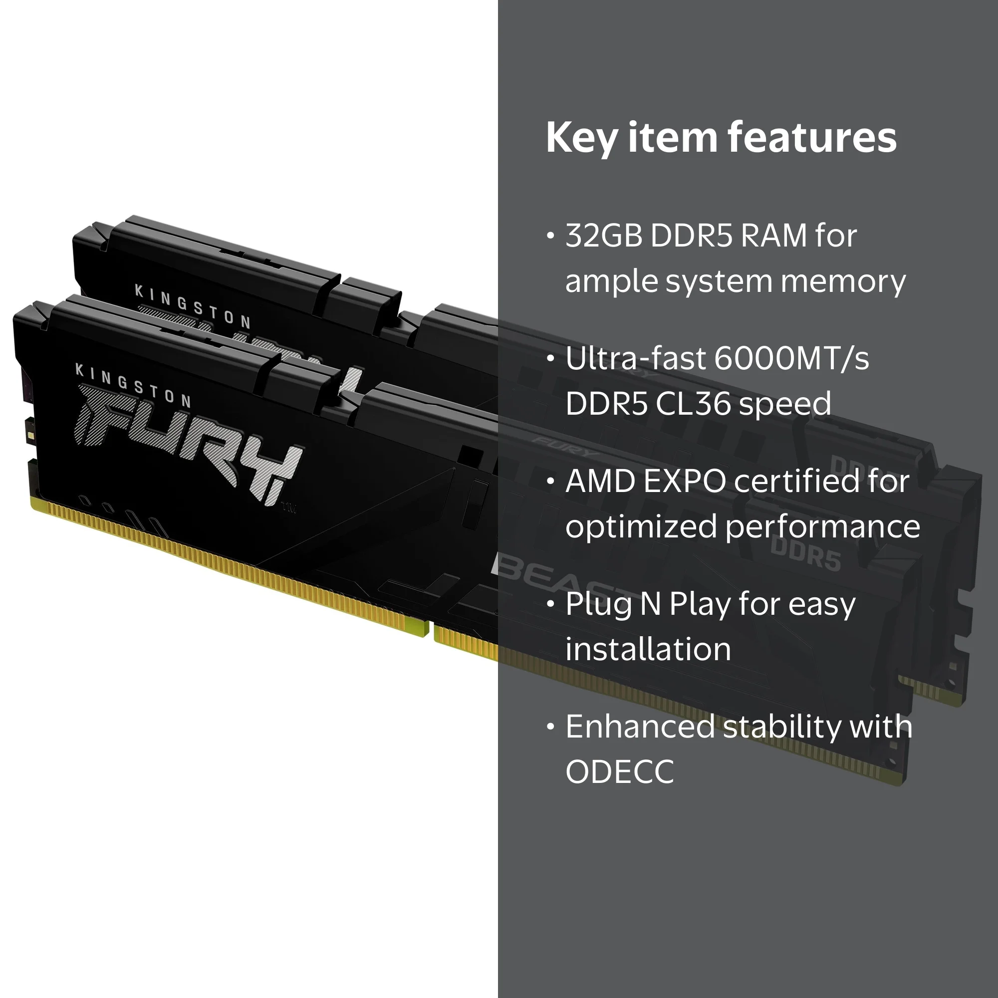 Free Shipping! Kingston FURY Beast DDR5 32GB 6000MT/s (2x16GB