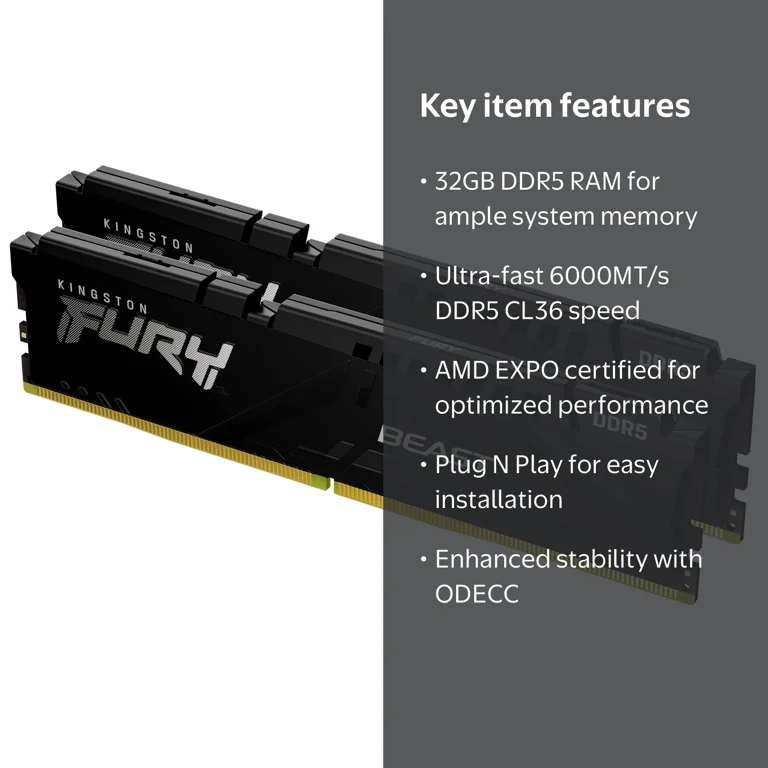 Kingston FURY DDR5 32GB（16GB×2）6000MT Free Shipping! Kingston FURY Beast DDR5 32GB 6000MT/s (2x16GB