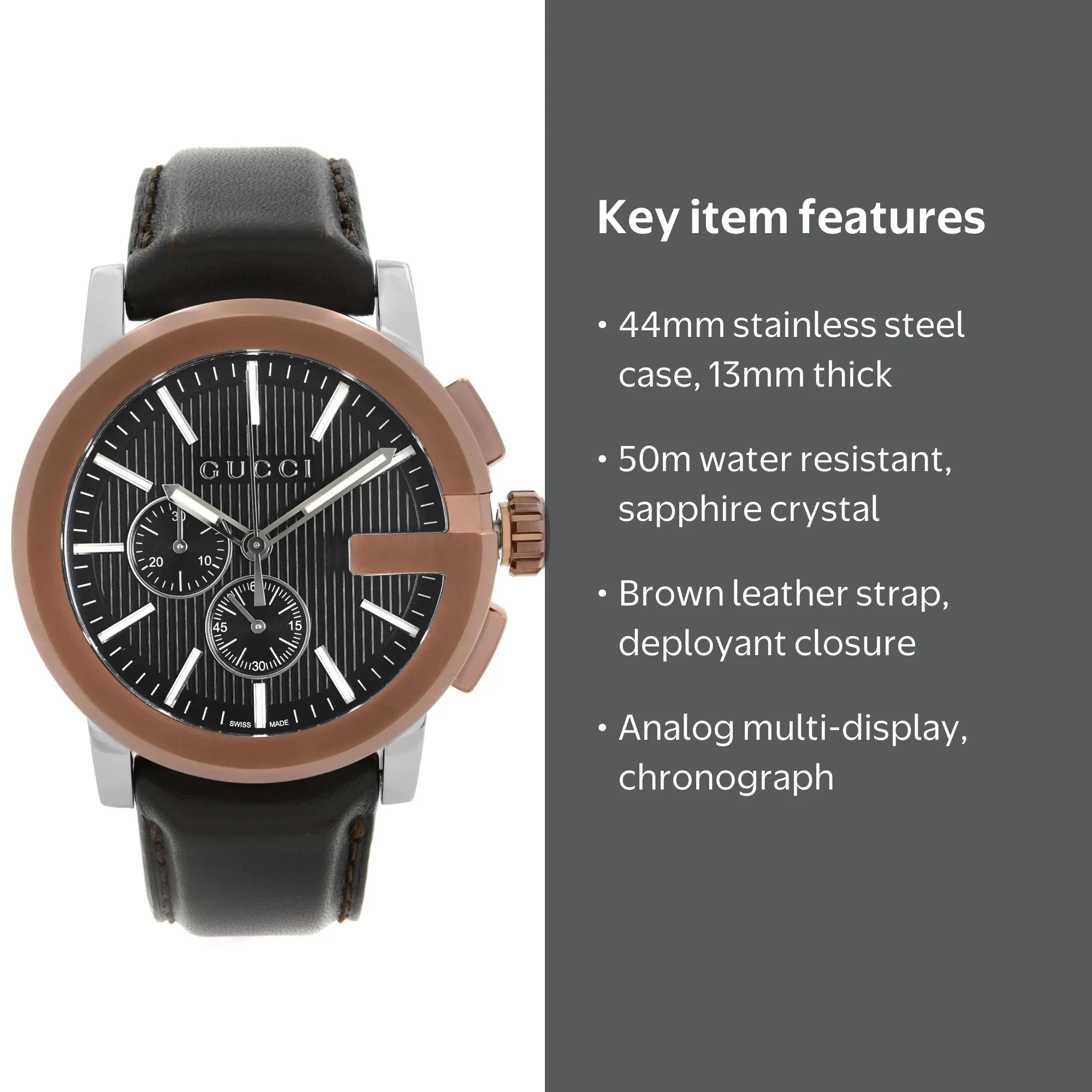 Gucci G-Chrono XL Steel Chronograph Black Dial Quartz Men Watch