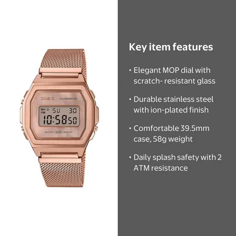 CASIO 腕時計 ピンクゴールド A1000 Casio A1000MPG-9VT Vintage Quartz, Rose Gold Mesh Band, Alarm