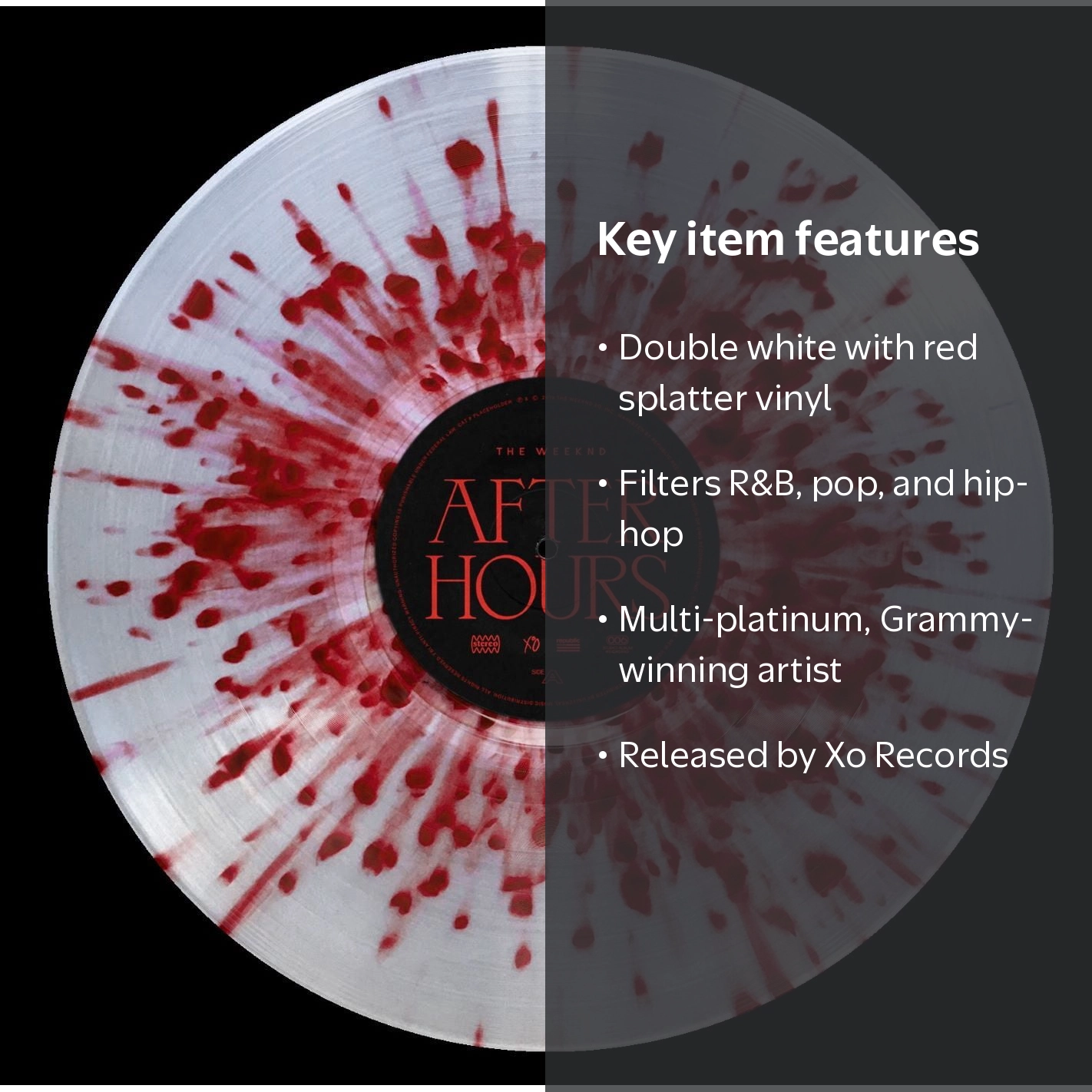 Xo Records, Vinyl LP, After Hours, Double White with Red Splatter