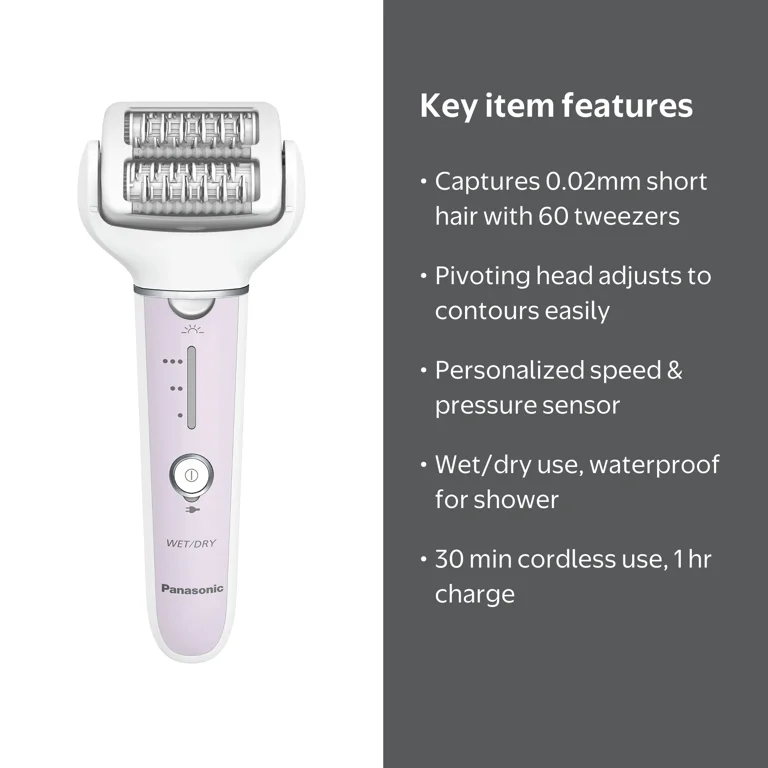 Panasonic Epilator with Gentle Cap, Electric Hair Remover for Home