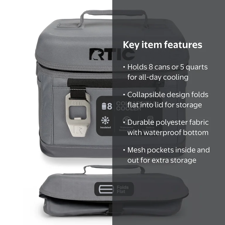 RTIC 8 Can Soft Cooler, 5 qt Collapsible with Bottle Opener