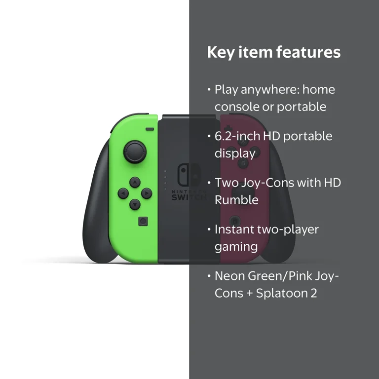 Nintendo Switch Hardware with Splatoon 2 + Neon Green/Neon Pink