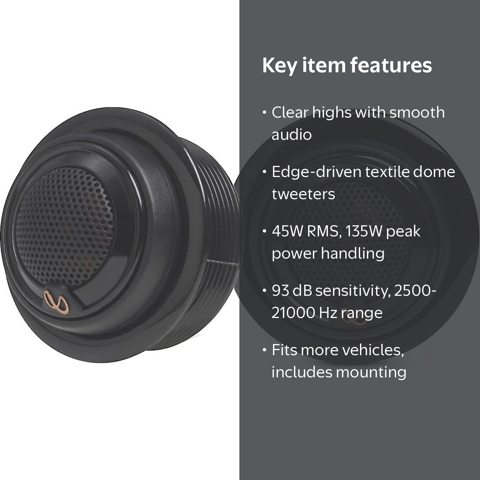 Infinity, Textile Dome Tweeters, 375TX 3/4inch, Black - Walmart.com