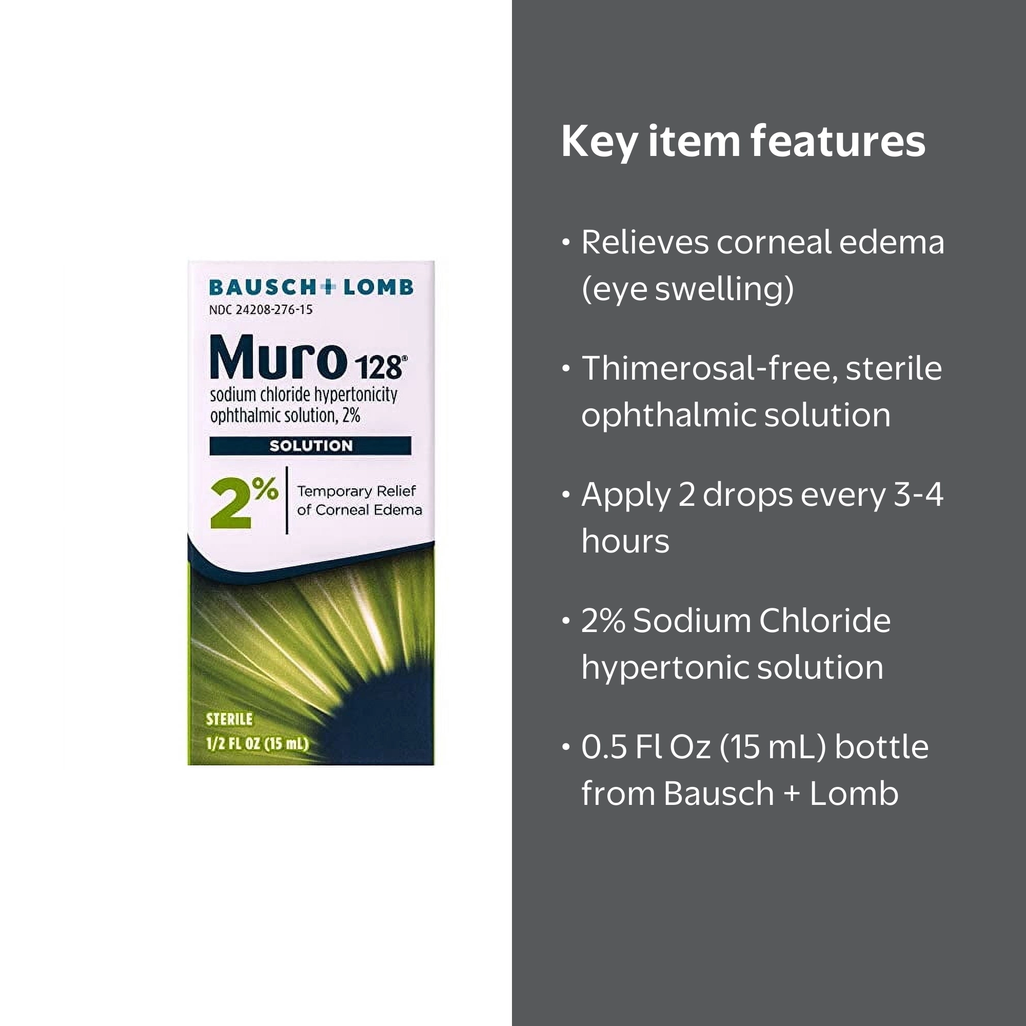 Muro 128 Eye Drops 2% Solution for Corneal Edema, 0.5 Fl Oz