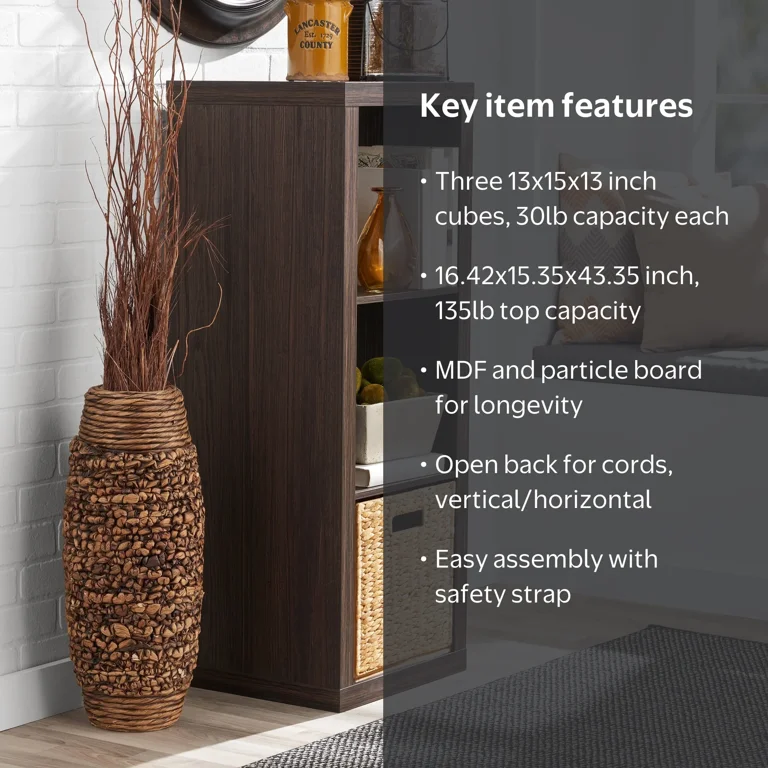 Better Homes & Gardens 3 Cube Storage Organizer, Tobacco Oak