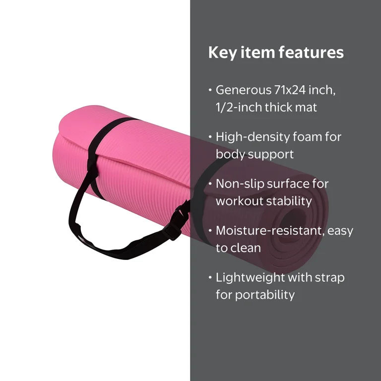 BalanceFrom 1/2-Inch Yoga Mat, Pink - Walmart.com