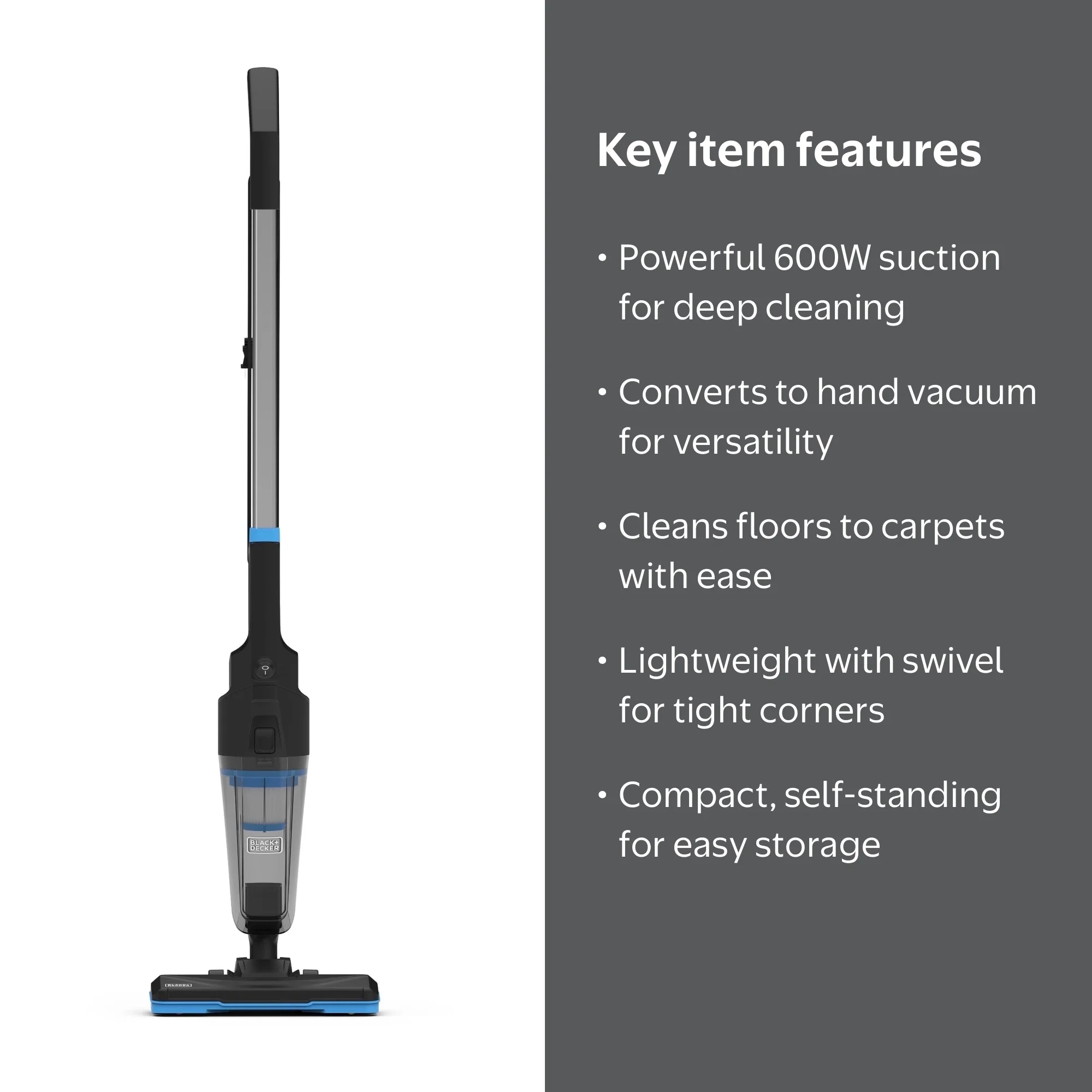 BLACK+DECKER PowerSeries Flex 3-in-1 Stick Vacuum, 600W Motor
