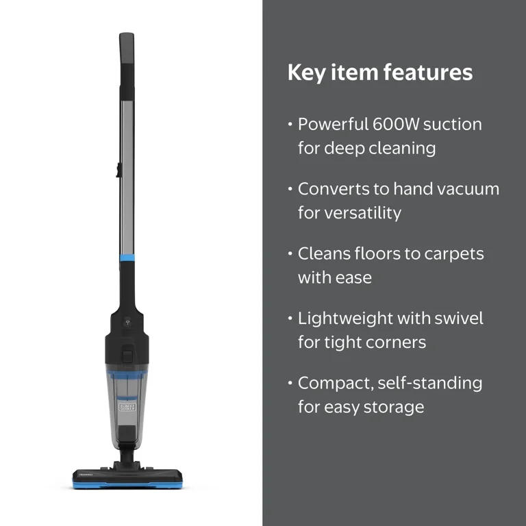 BLACK+DECKER PowerSeries Flex 3-in-1 Stick Vacuum, 600W Motor