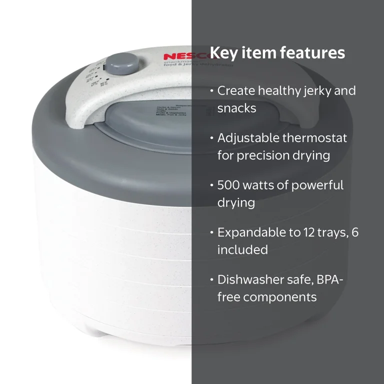 NESCO, Food Dehydrator, FD-61WHCK, 6 Tray 500W with Jerky Gun