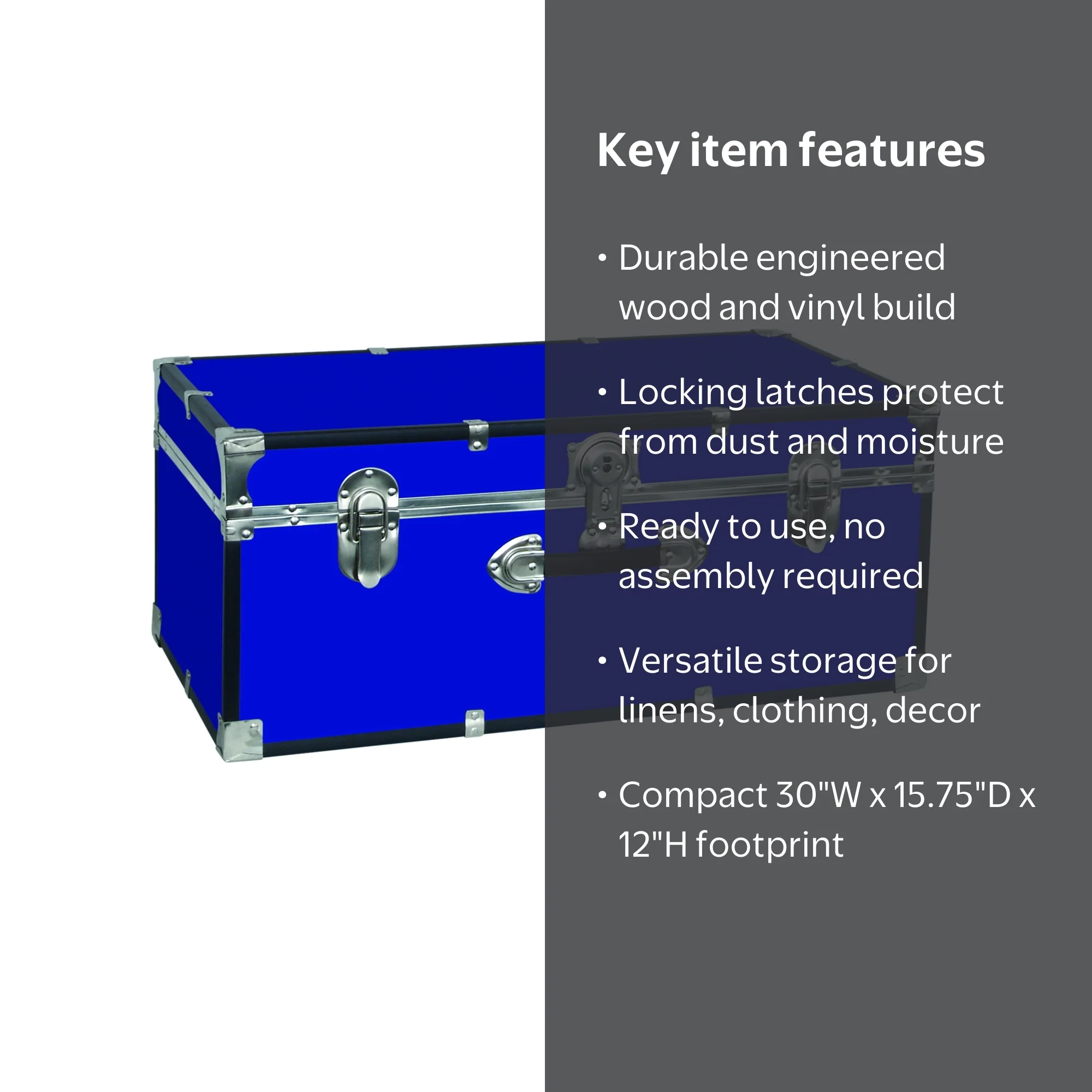 Seward Trunk, Essential 30-inch Locking Storage Trunk, Blue