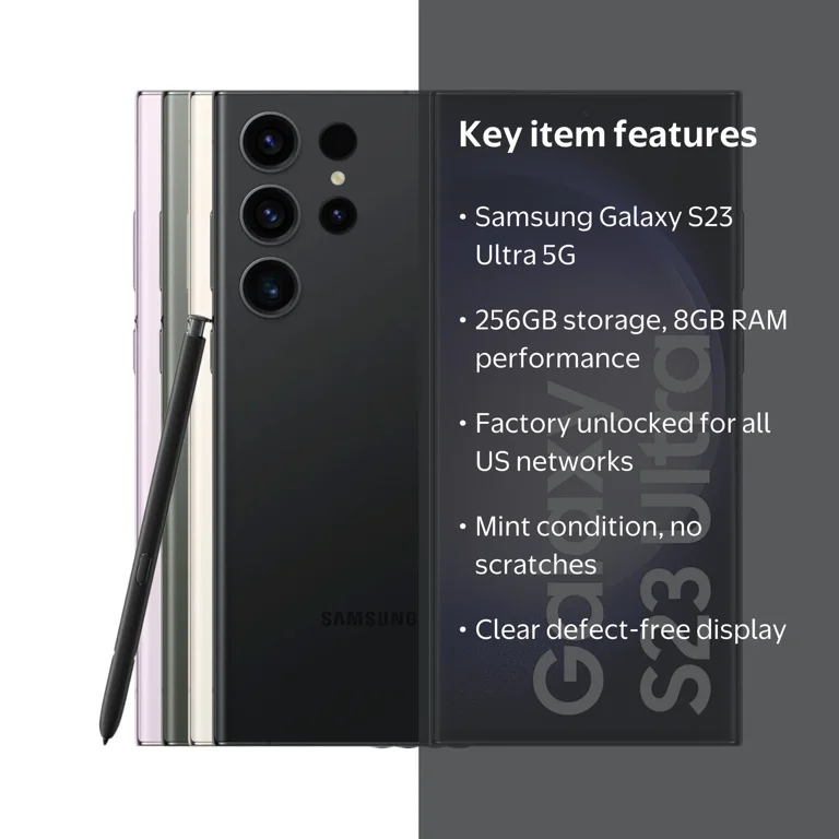Samsung Galaxy S23 Ultra 5G, SM-S918U1, 256GB, Black, Factory