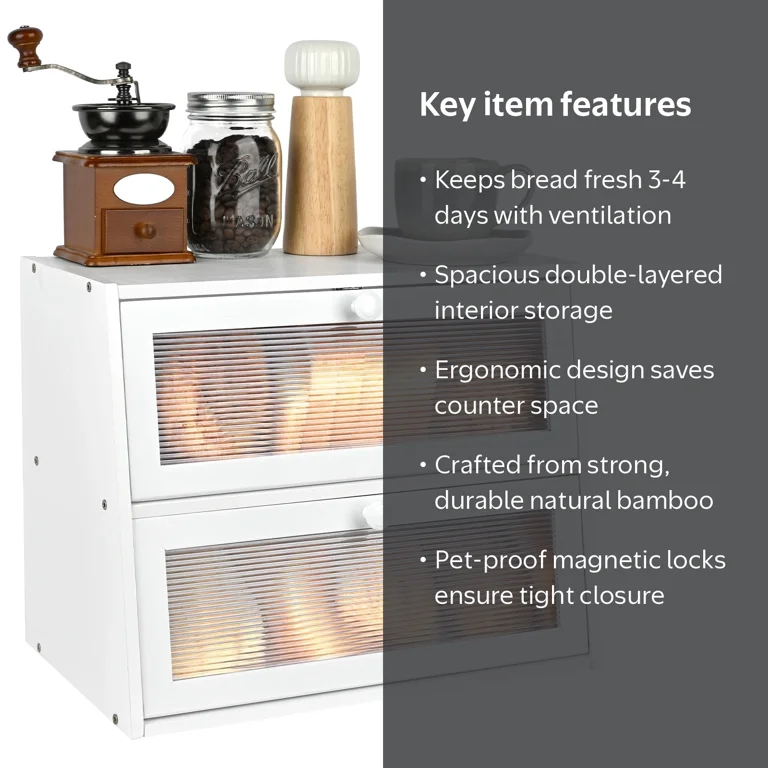 Bamboo Bread Box for Kitchen Countertop, Double Layer Bread