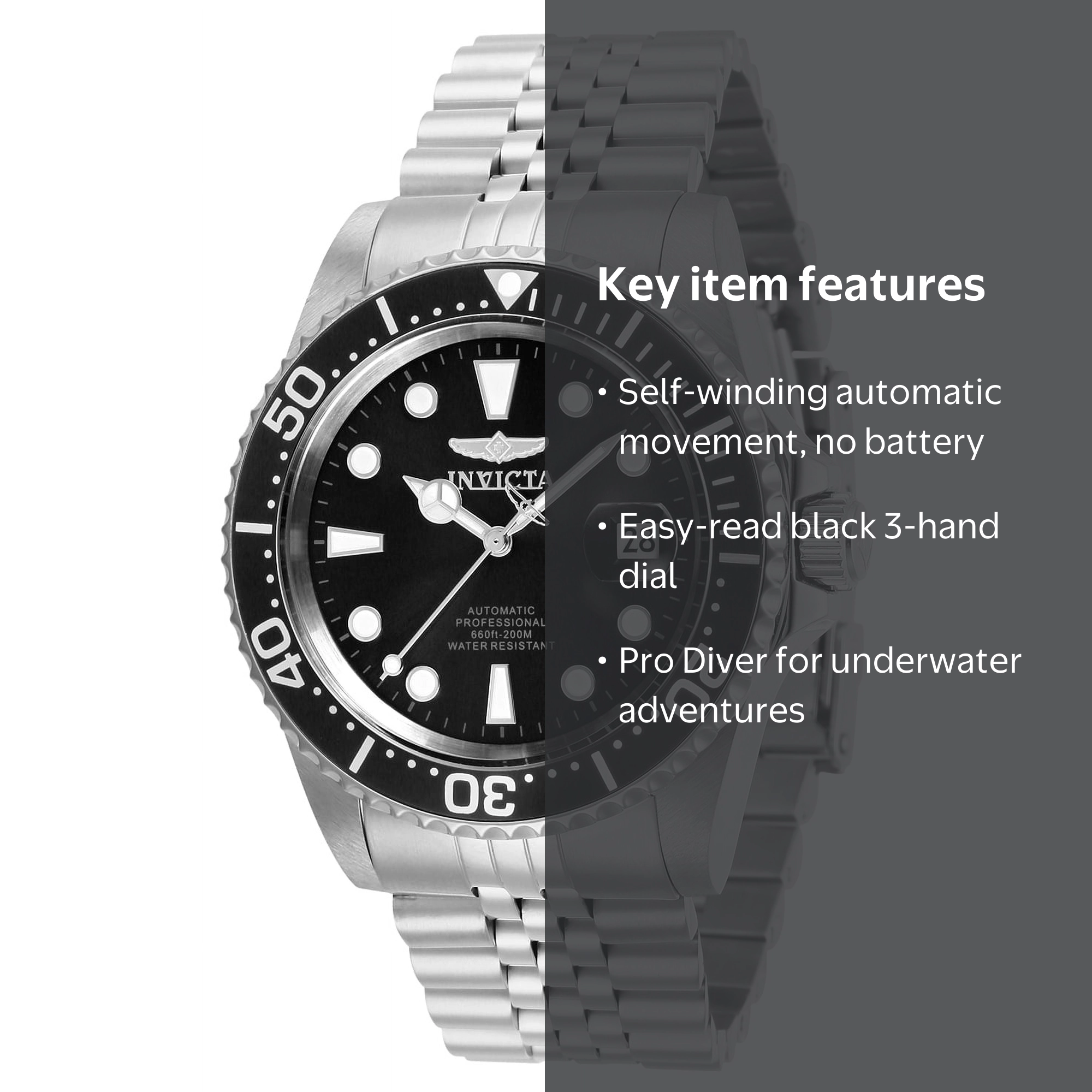 Invicta Men's 30091 Pro Diver, Classic Black Dial, Automatic 3