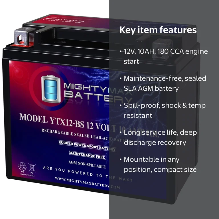 YTX12-BS 12V 10AH SLA AGM Rechargeable Battery for Kawasaki 300