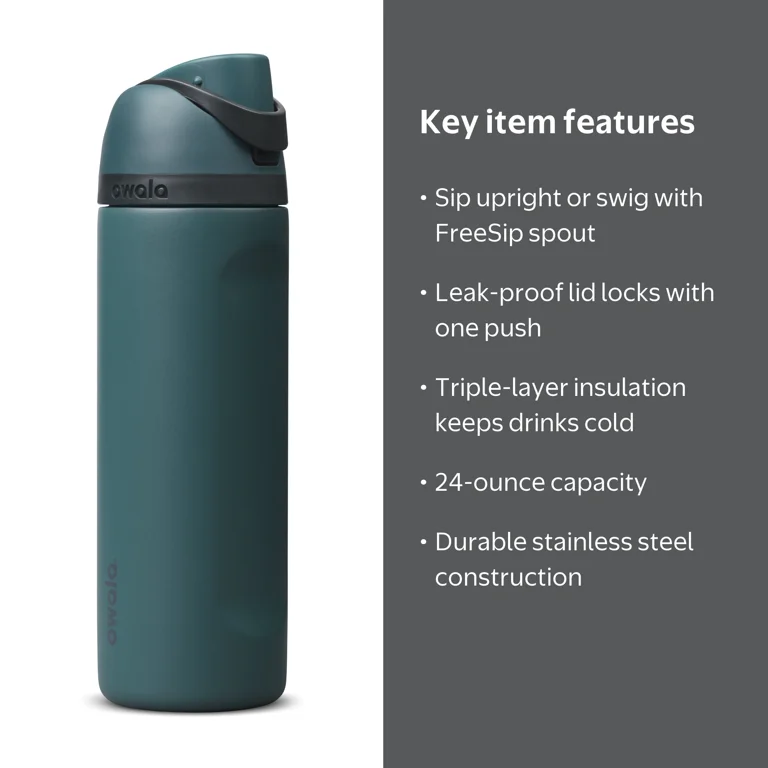 Owala FreeSip Stainless Steel 24 oz. Licorice Treat - Walmart.com