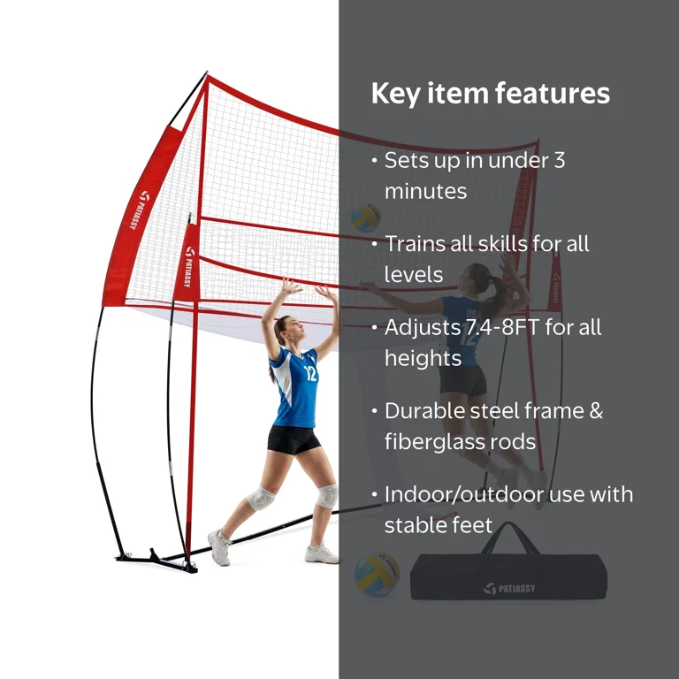 Patiassy 14 ® 11FT Volleyball Practice Net Station, Adjustable