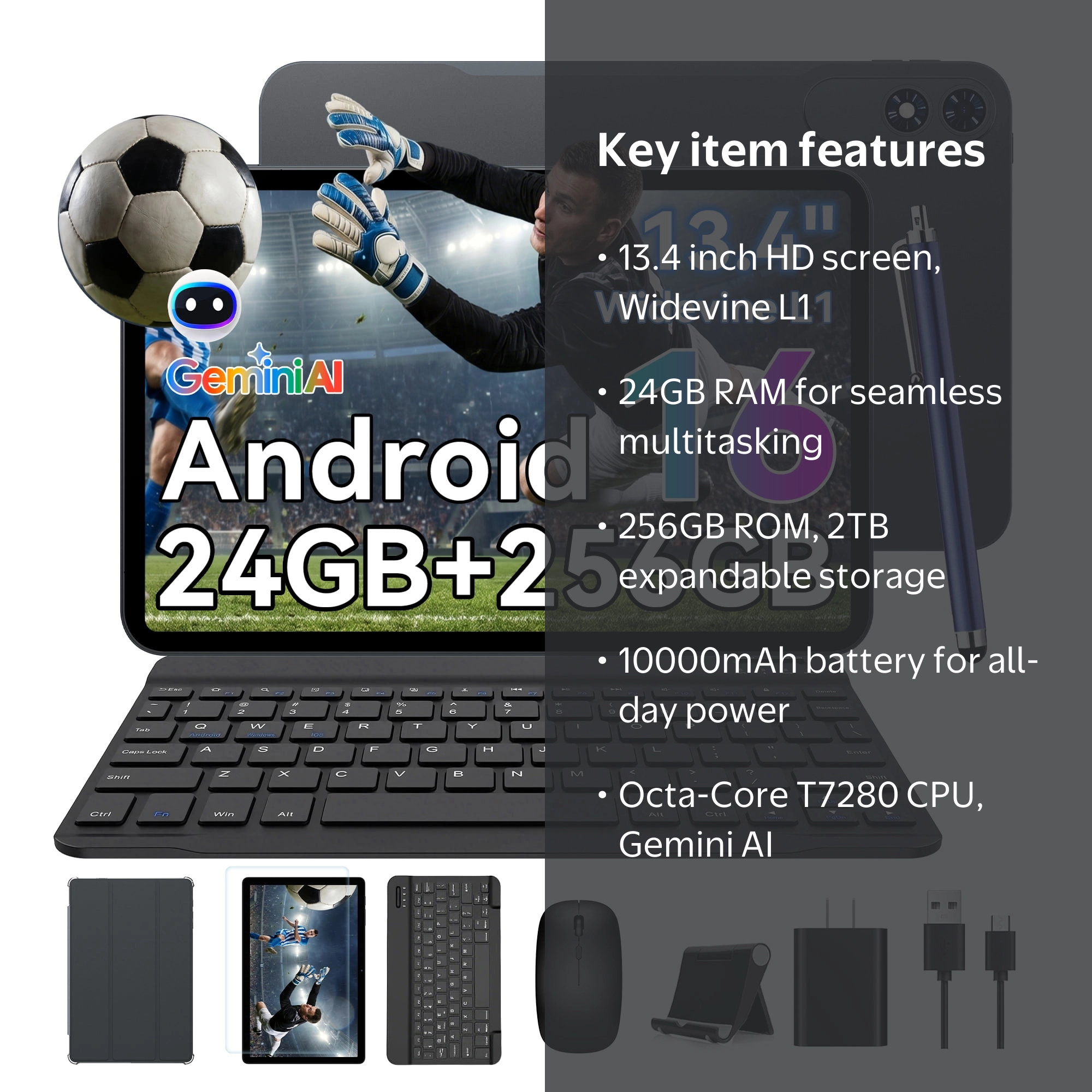 Latest Android 15 Tablets T60 Pro , 13.4 Inch IPS Display, 24GB