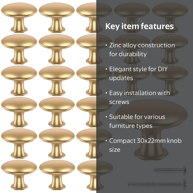 25pcs Drawer Knob Set Zinc Alloy Cabinet Handles Rustproof Gold Dresser Knobs with Screws Decorative Drawer Pull Handle Furniture Knobs for Kitchen