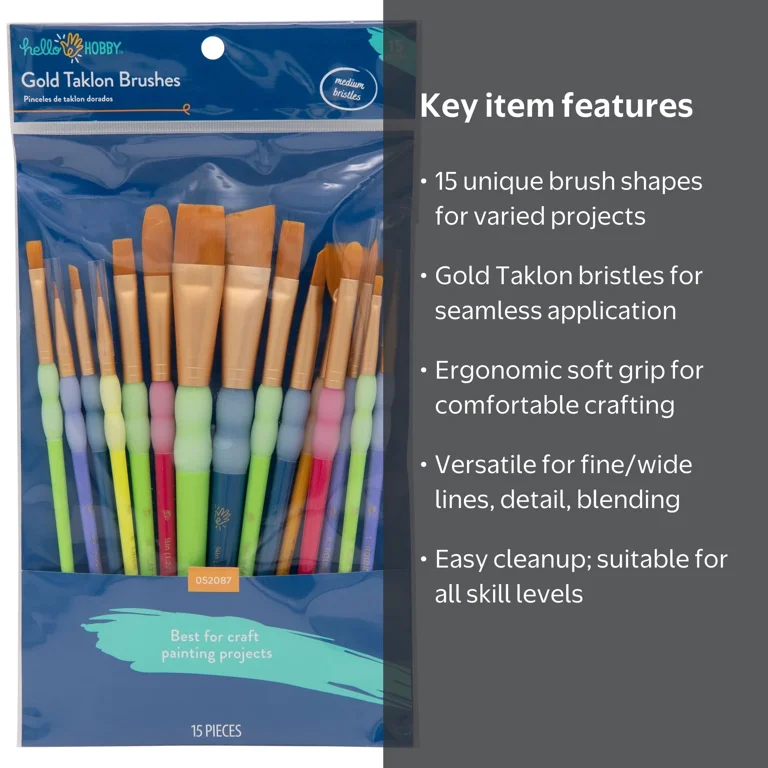 Hello Hobby - 15pc Gold Taklon Variety Craft Brush Set - Walmart.com
