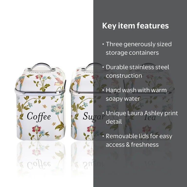 Laura Ashley, Canister Set, 3pc Elveden White, Kitchen Storage