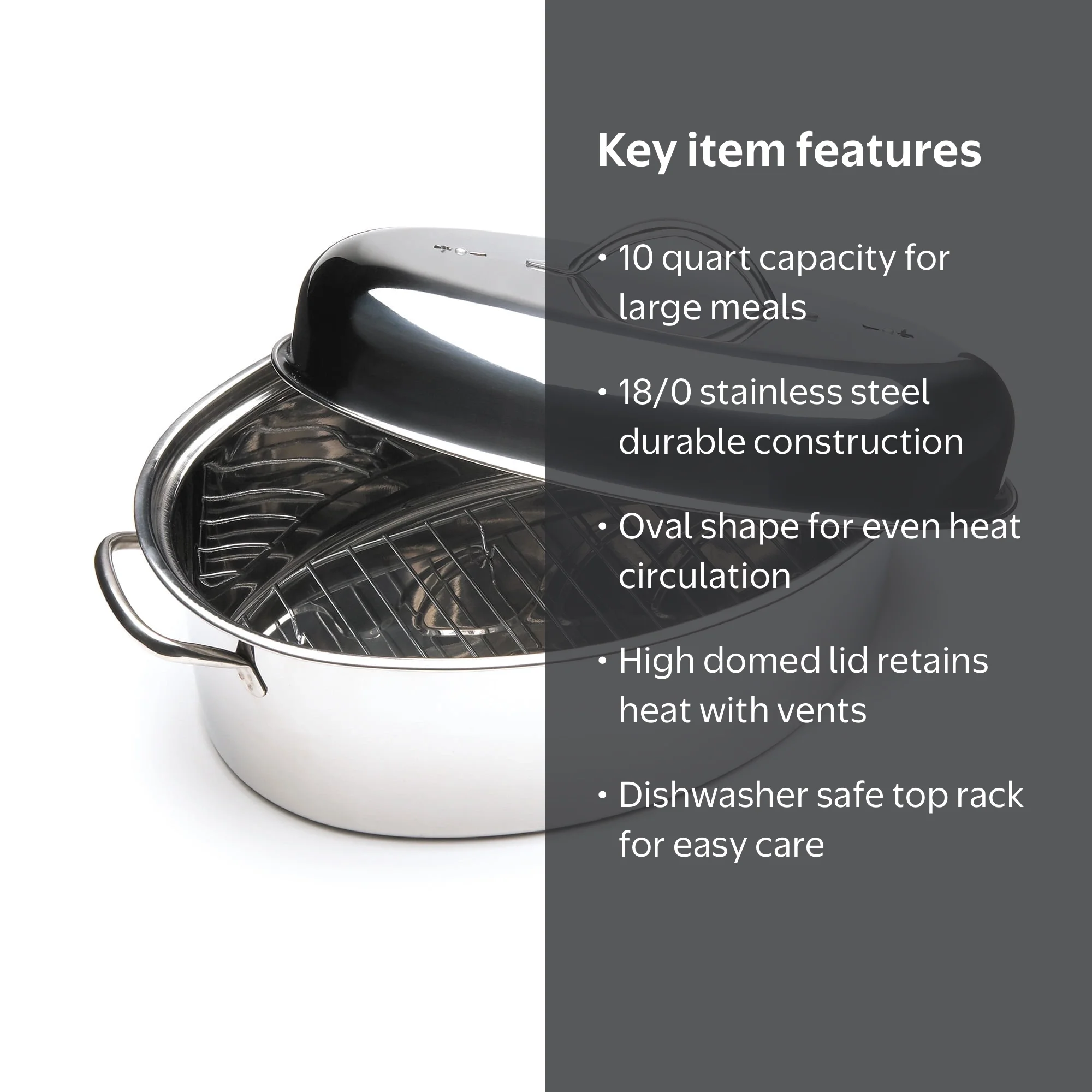 Fox Run Heavy Duty Stainless Steel Roasting Pan, 10 Quart, Oval