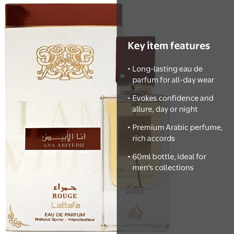 Lattafa Ana Abiyedh Rouge Eau de Parfum, Oriental Floral, Amber