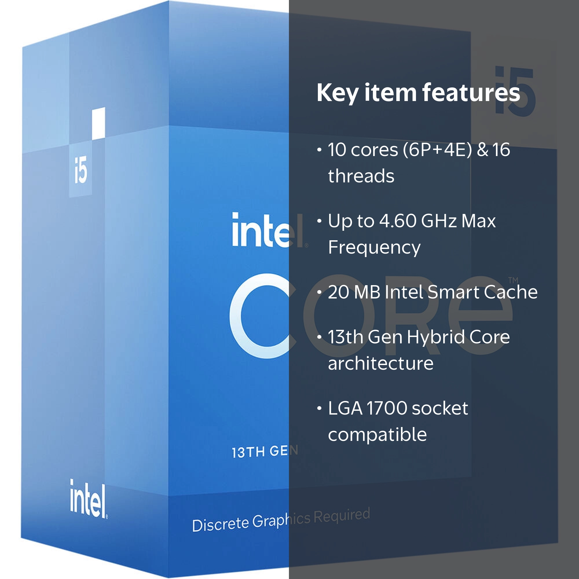 Intel Core i5-13400F Processor, 10 cores, 20MB Cache, up to 4.6