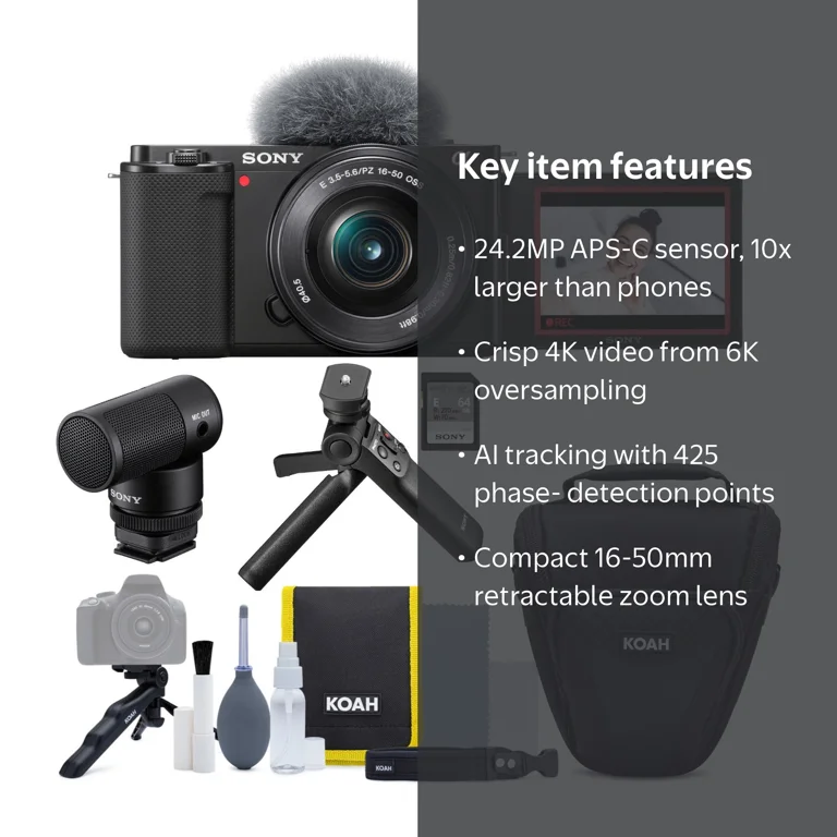 Sony Alpha ZV-E10 Digital Mirrorless Camera APS-C, Black, 16-50mm