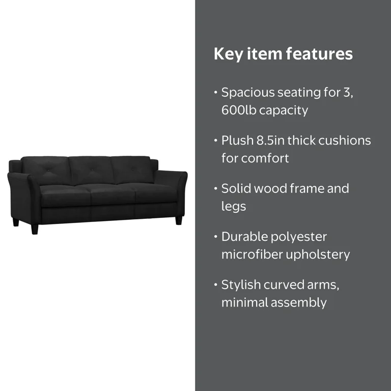 LifeStyle Solutions, Microfiber Sofa, Hartford, Black - Walmart.com