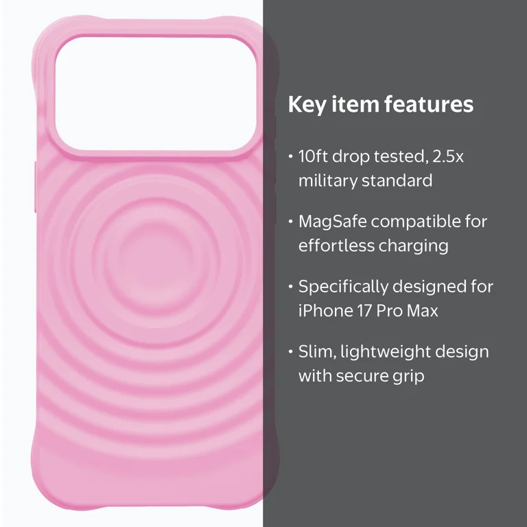 onn iPhone 17 Pro Max Case, MagSafe Compatible, Pink, TPU, 6.9 in