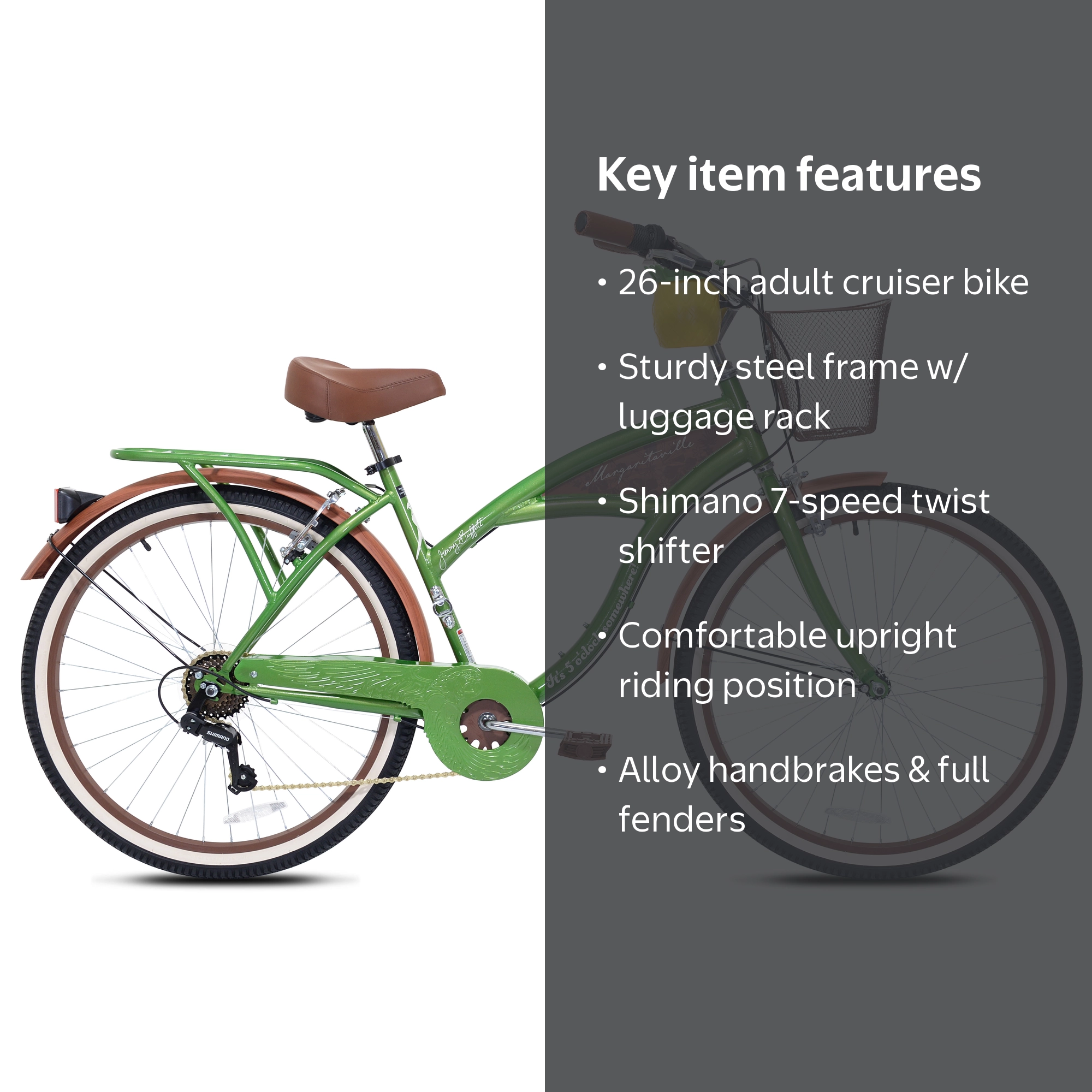 26 Inch Margaritaville Green 7 Speed Adult Cruiser Bicycle