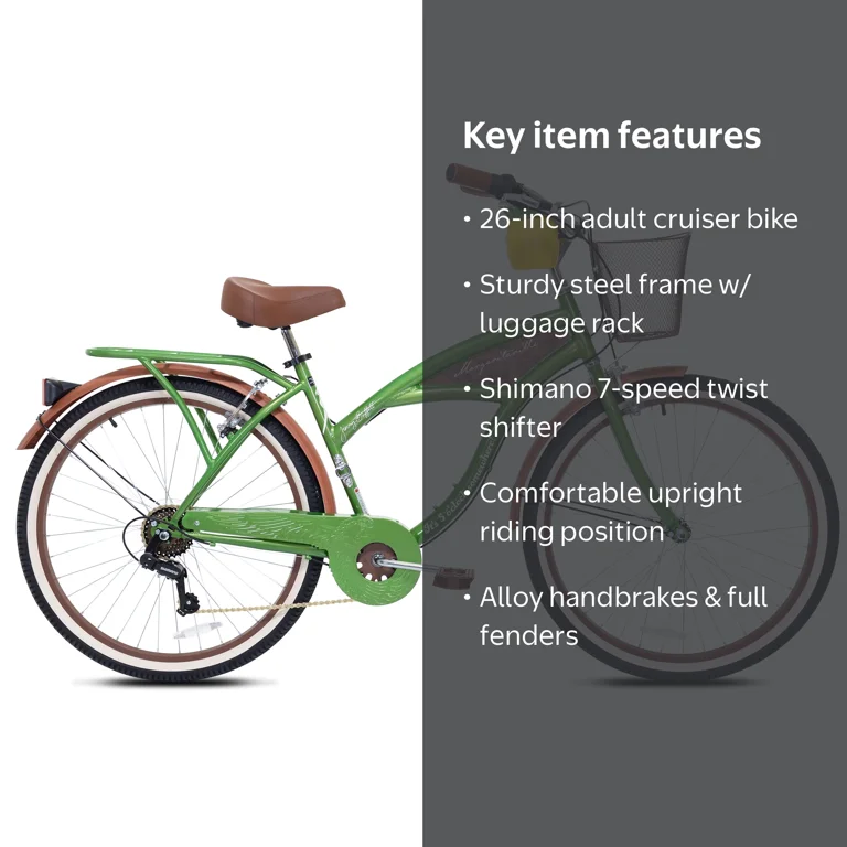自転車本体 26 inch bicycle 26 Inch Margaritaville Green 7 Speed Adult Cruiser Bicycle