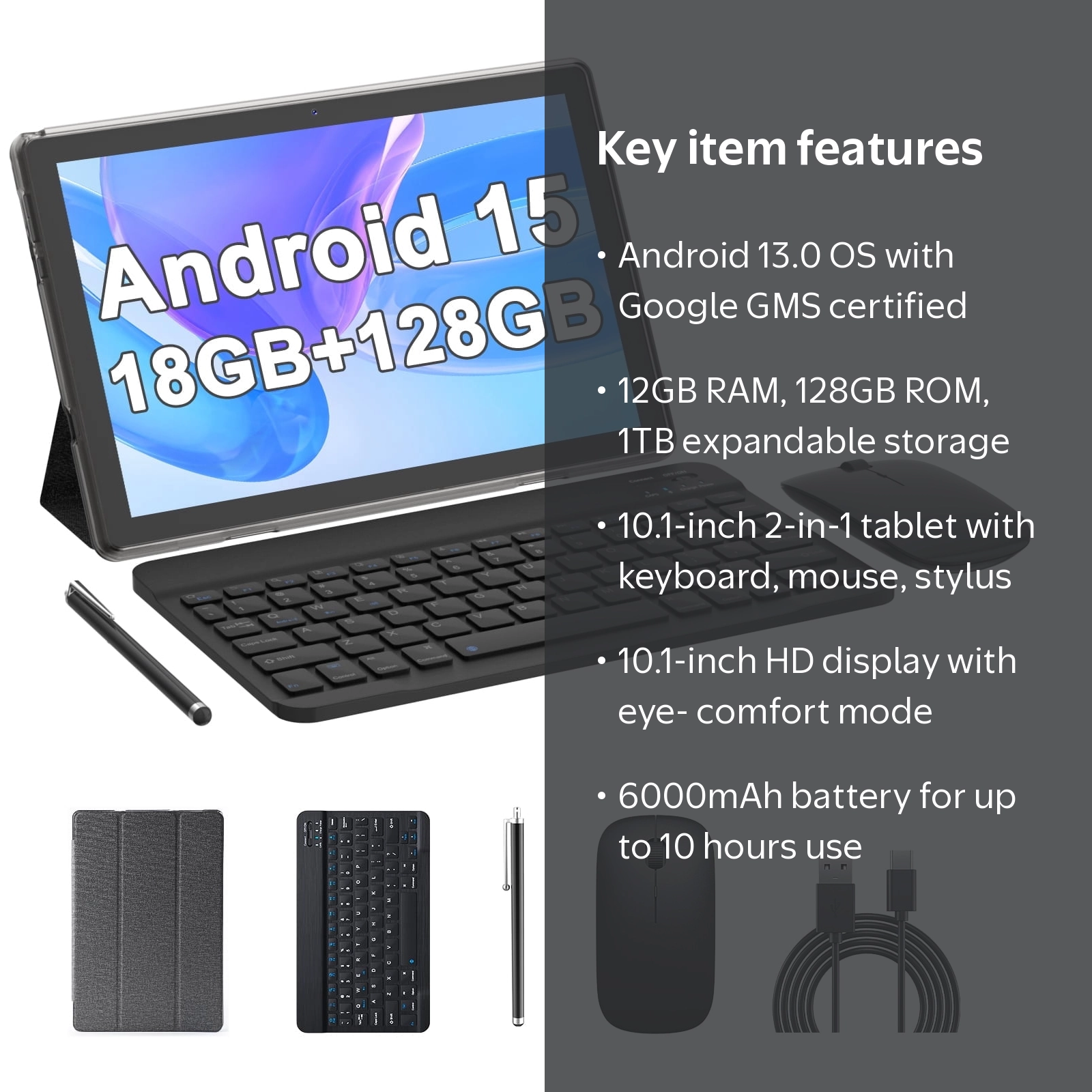 YQSavior Android 13 Tablet 10 Inch 12GB RAM 128GB ROM Expandable
