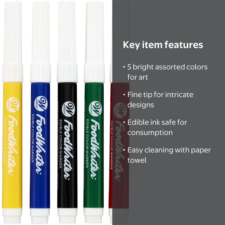 Wilton Fine Tip FoodWriter Edible Color Markers, Assorted, 5-Count