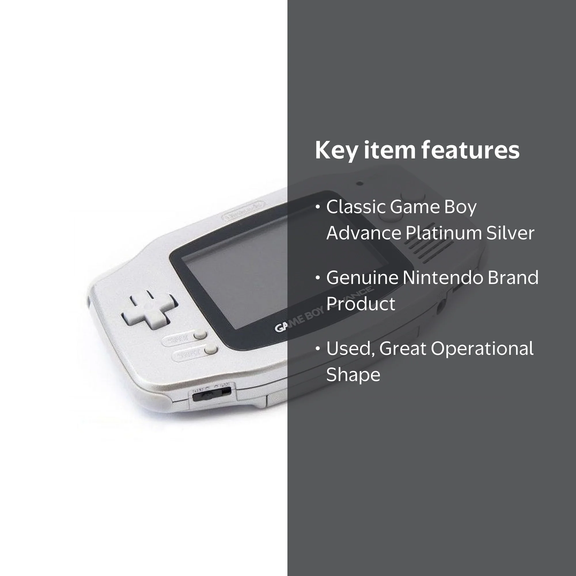 Nintendo Game Boy Advance Platinum Silver Video Game Console
