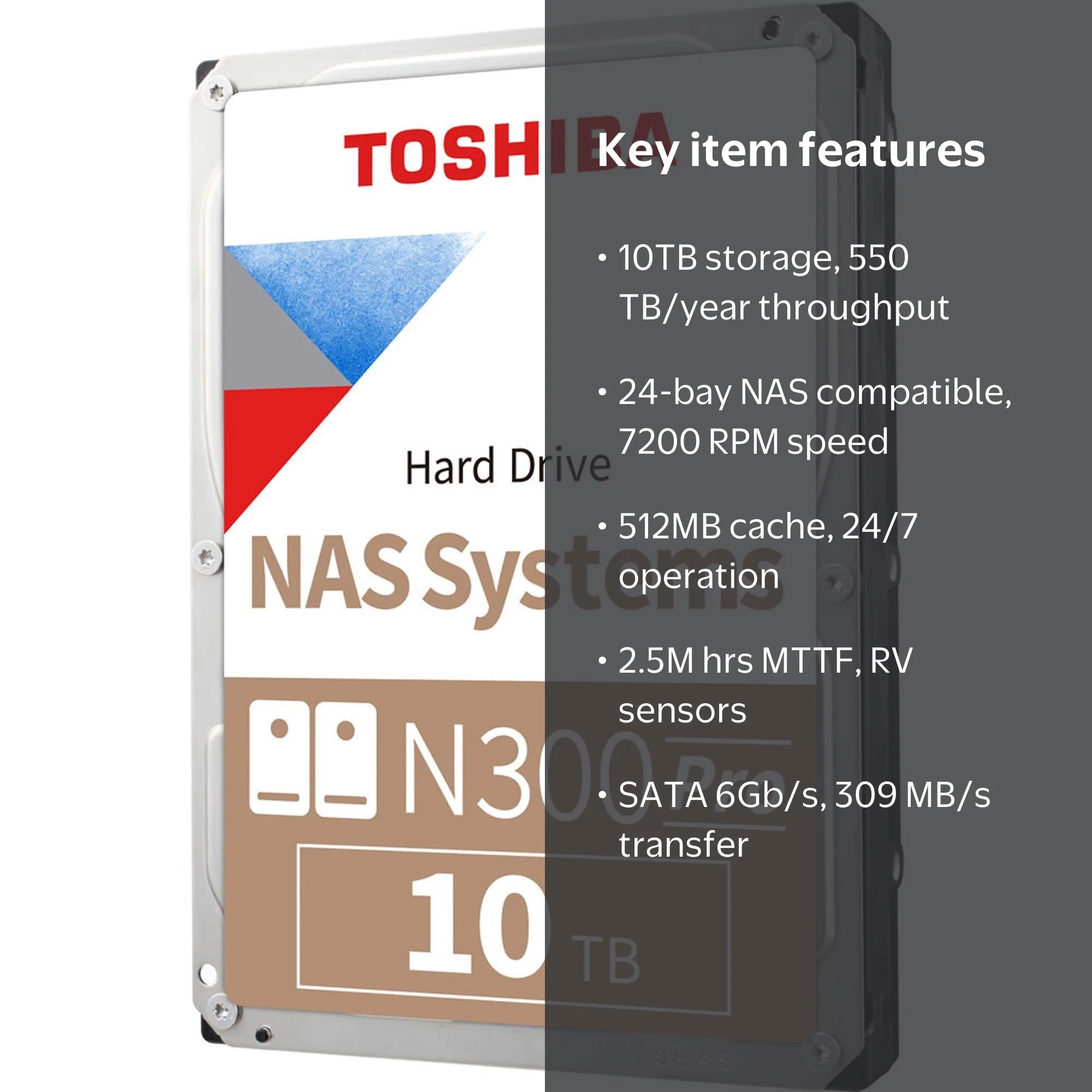 Toshiba N300 Pro 10TB Internal Hard Drive CMR SATA 6Gb/s 7200 RPM