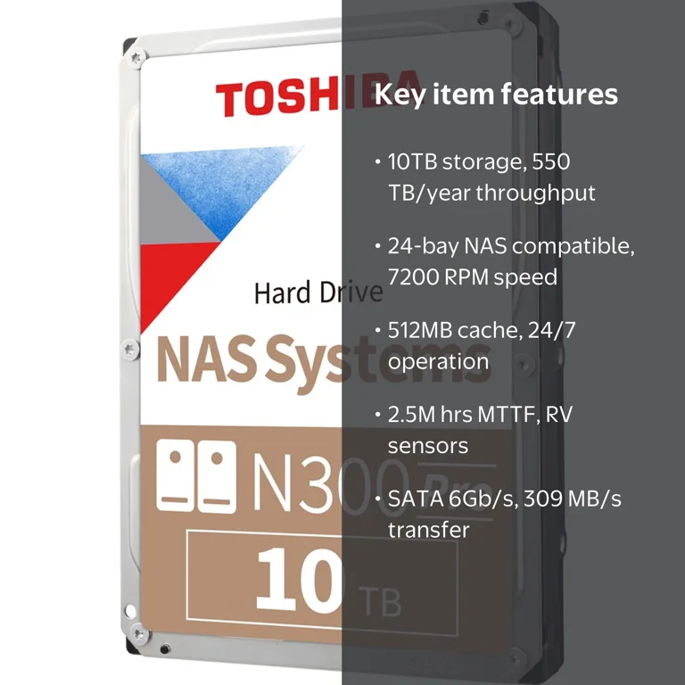 Toshiba N300 Pro 10TB Internal Hard Drive CMR SATA 6Gb/s 7200 RPM