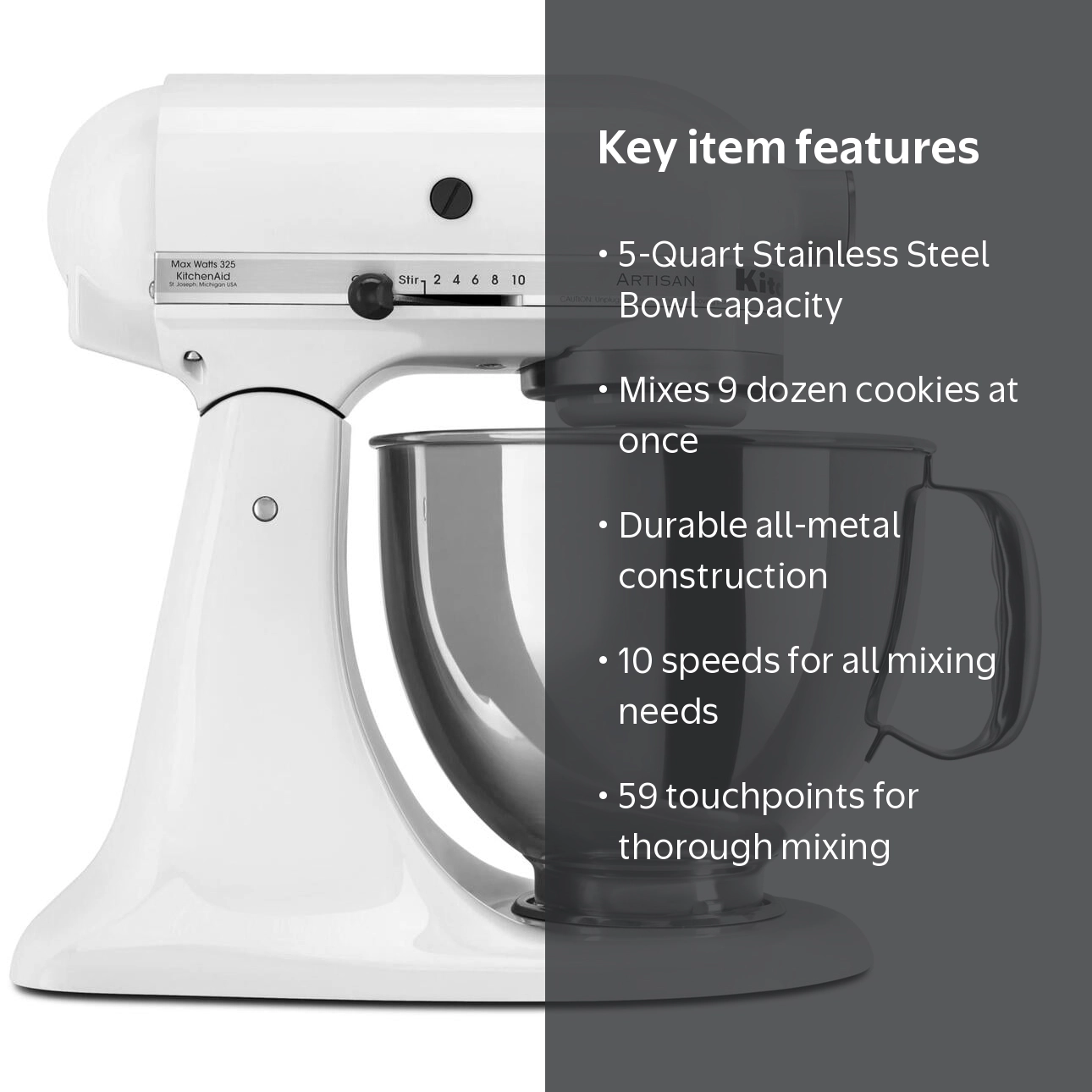 KitchenAid, Stand Mixer, White, 5 Quart, Tilt-Head, Artisan Series