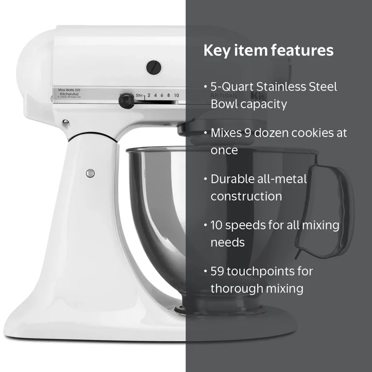 KitchenAid, Stand Mixer, White, 5 Quart, Tilt-Head, Artisan Series