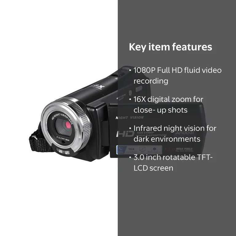 Andoer V12 1080P Full HD 16X Zoom Video Camera with 3.0 Inch LCD