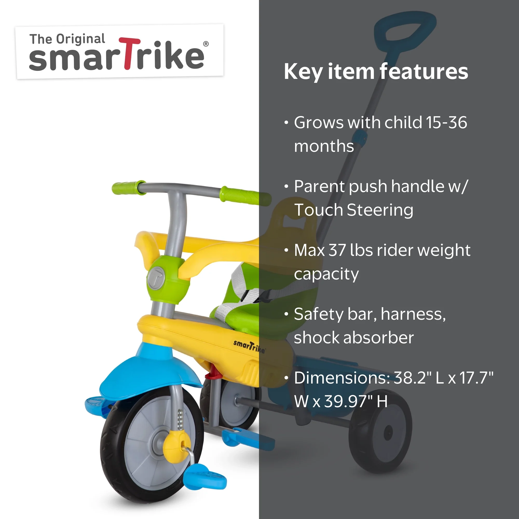 スマートトライク フレッシュ smarTrike Lollipop, 3-in-1 Toddler Tricycle 15M+ - Yellow-Green