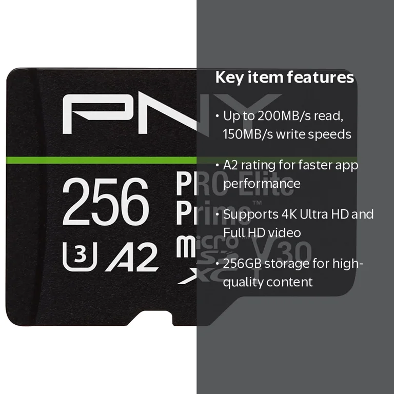 PNY 256GB PRO Elite Prime™ microSDXC C10 U3 V30 A2 Flash Card