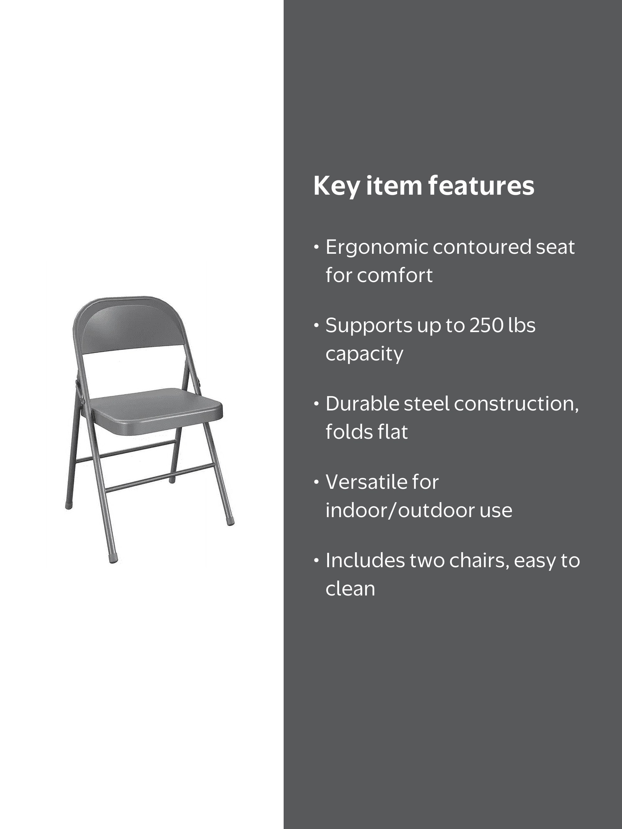 2 pack) Mainstays All-Steel Metal Folding Chair, Gray - Walmart.com