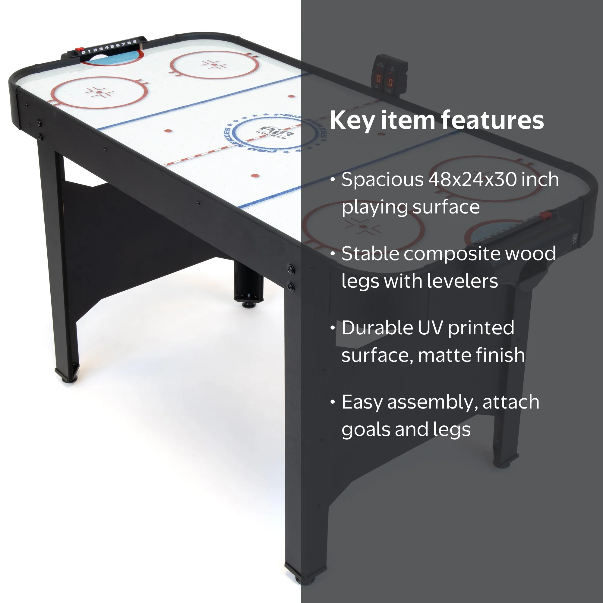 GoSports 48 Inch Air Hockey Arcade Table, AC Powered, Modern Black