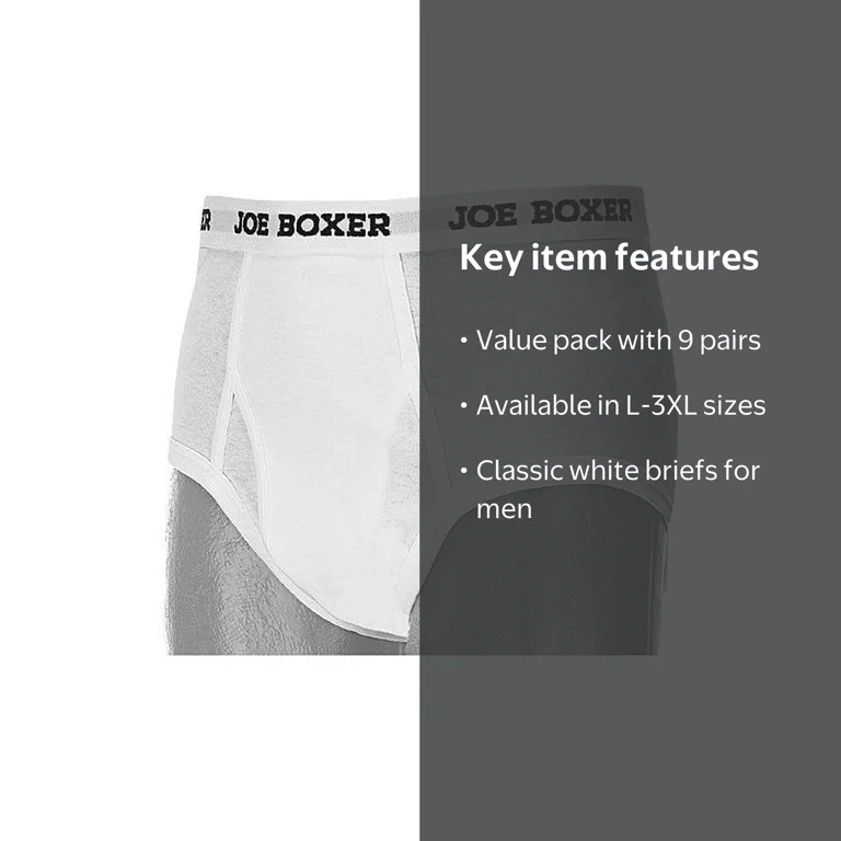 JOE BOXER Men's White Briefs 9-Pack Sizes L-3XL New in Famous