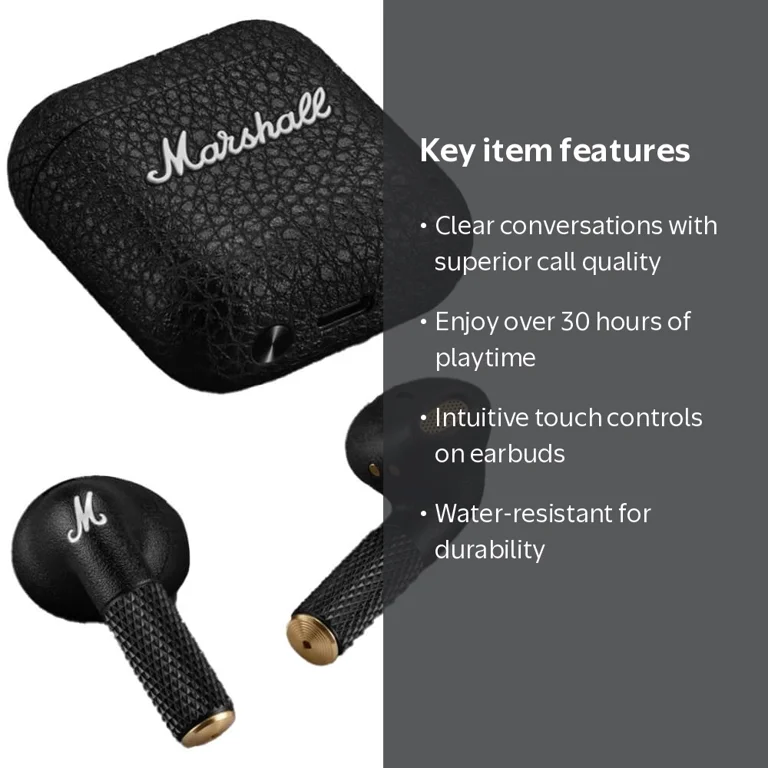 Marshall, Minor IV Wireless Earbuds, Black, 30+ Hours Playtime